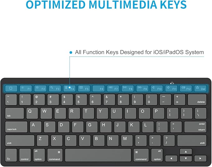 OMOTON Bluetooth Keyboard Compatible with iPad A16 11th 10th Generation, iPad 10.2 (9th/8th/7th), iPad Pro 13/12.9/11 inch, iPad Air/Mini and More iOS Devices, Graphite Black & Gray