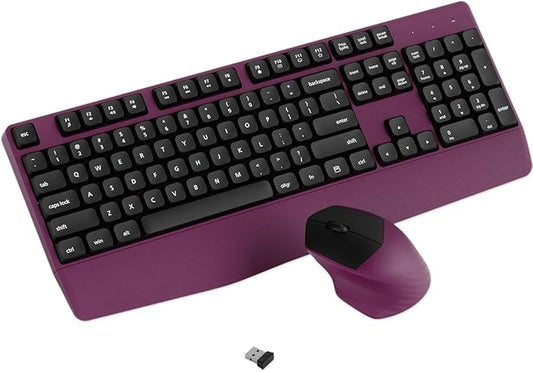 Wireless Keyboard and Mouse Combo, Ergonomic Keyboard with Wrist Rest, 2.4Ghz Wireless Connection, Compatible with PC/Laptop/Windows/Mac for Home and Office Use (Black Burgundy)