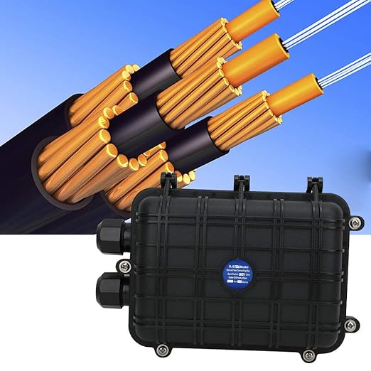 1 in 1 Out Horizontal Fiber Optic Splice Enclosure, IP68 24 Core Connection Box, Reinforced Plastic Optical Cable Junction Case for Overhead Pipeline and Direct Burial (48 cores)