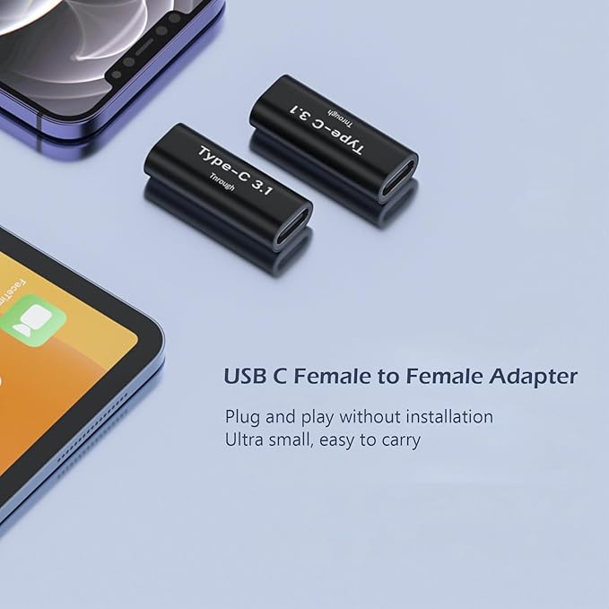 USB C Female to Female Adapter 2PCS, PD 100W and 10Gbps Double Female Connector with 4K/8K Video for Phone,iPad, Thunderbolt 4/3, MacBook Pro/Air, USB-C HUB & More Type C Devices