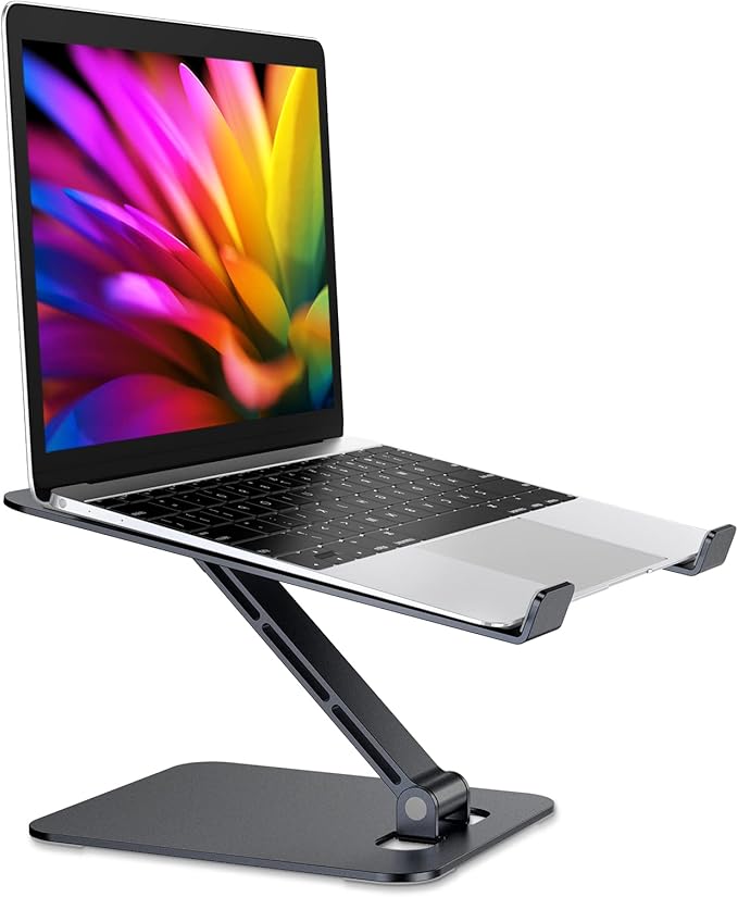 Foldable Laptop Stand, Height Adjustable Ergonomic Computer Stand for Desk, Aluminum Portable Laptop Riser Holder Notebook Mount Compatible with MacBook Pro Air, HP, Dell 10-16"(Black)