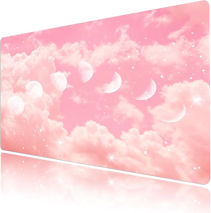 EOBTAIN Pink Cloud Desk Mat for Keyboard and Mouse,Cute Pastel Large Mouse Pad Computer Gaming Mat Desk Accessories Decor,Stitched Edges and Smooth Non-Slip Rubber Mousepads,31.5x15.7 Inch