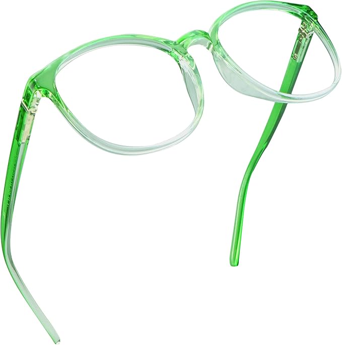 LifeArt Round Blue Light Blocking Glasses, Computer Glasses, Gaming Glasses, TV Glasses for Women Men (Clear Green, 0.75 Magnification)