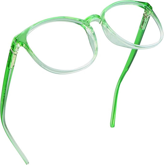 LifeArt Round Blue Light Blocking Glasses, Computer Glasses, Gaming Glasses, TV Glasses for Women Men (Clear Green, 2.75 Magnification)