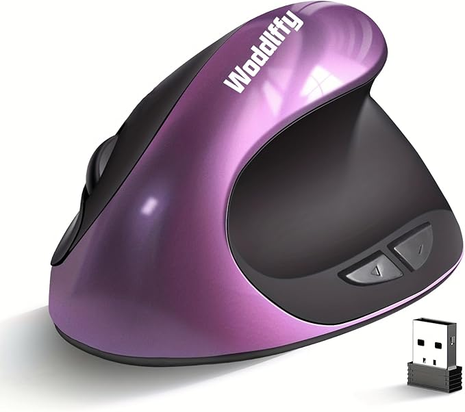 Ergonomic Mouse Wireless,Vertical Mouse with Silent Click Right Handed Small Mouses with 6 Buttons 1000/1200/1600 for Laptop,Desktop,PC, MacBook（Purple AA）