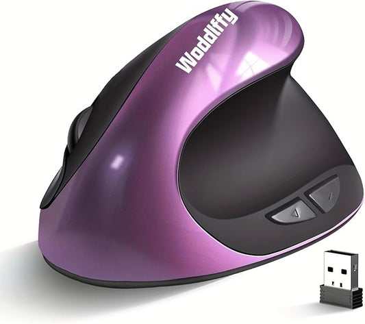 Ergonomic Mouse Wireless,Vertical Mouse with Silent Click Right Handed Small Mouses with 6 Buttons 1000/1200/1600 for Laptop,Desktop,PC, MacBook（Purple AA）