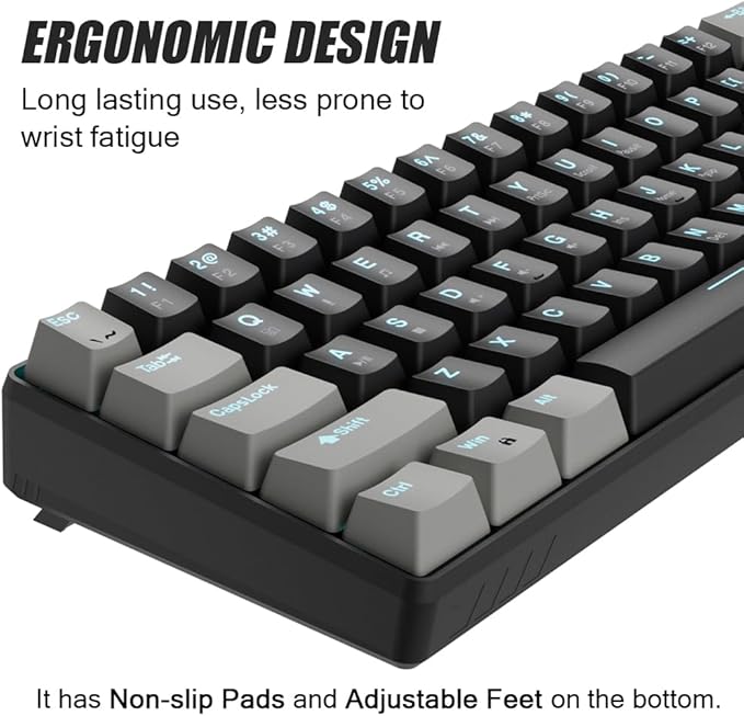 abucow 60% Mechanical Gaming Keyboard Blue Switch Wired Compact Keyboard Anti-Ghosting No-Conflict 61 Swappable keycaps Ergonomic Design for Windows/Mac