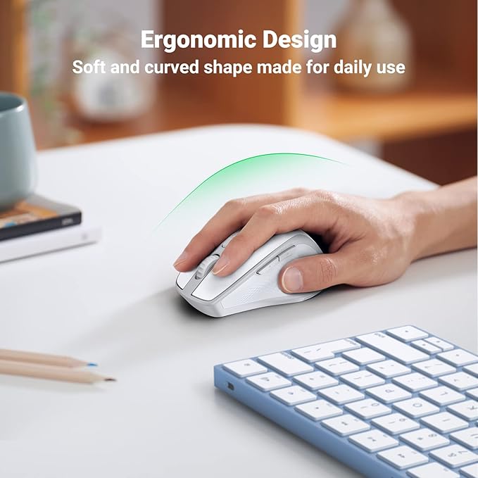 UGREEN Wireless Mouse, Ergonomic Bluetooth 5.0 Mouse for Laptop, 2.4G Cordless with USB Receiver, 1000/1600/2000/4000 DPI, 5 Buttons Silent Mice for MacBook, PC, Desktop, Chromebook, White