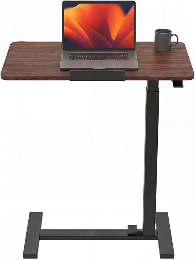 OLIXIS Mobile Standing Desk, Height-Adjustable Computer Cart with Pneumatic Lift, Portable Computer Workstation Cart for Bed, Couch, Office, Sofa, White