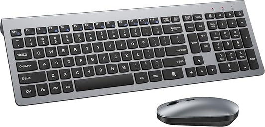 Wireless Keyboard and Mouse Combo - Ultra-Slim Design Full Size Quiet Keyboard with 3 DPI Adjustable Wireless Mouse,Sleep Mode,2.4G Cordless Thin Keyboard Mouse Set for Windows,Mac,Laptop