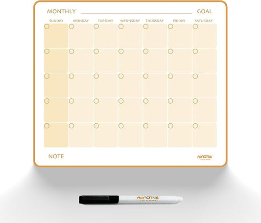 Magi - Magnetic Dry Erase Monthly Calendar - 14 x 12 inch - Family Month Planing Board - Reusable Fridge Magnet Whiteboard Planner - w Marker
