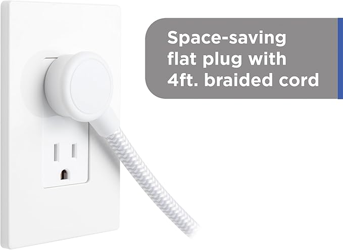 GE UltraPro 12-Outlet Surge Protector, 2100 Joules, 4ft Braided Extension Cord, Flat Plug, Power Strip with Wide-Spaced Outlets, Gray/White – 84670