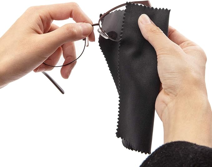 Eyeglass Cleaning Cloth Glasses Cleaner 12Pack Microfiber Lens Eyewear Sunglasses Wipes Clean Jewelry Screen Camera Lint Free Thick 5x6 Inch (Black, 6x7)