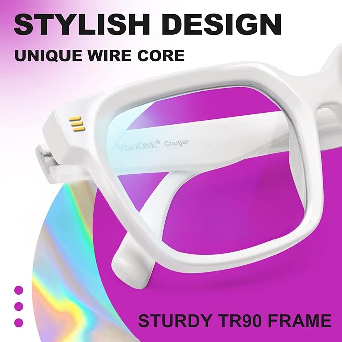VISOONE Rectangle TR90 Blue Light Blocking Glasses Computer Eyewear with Preppy Look for Women and Men Cougar