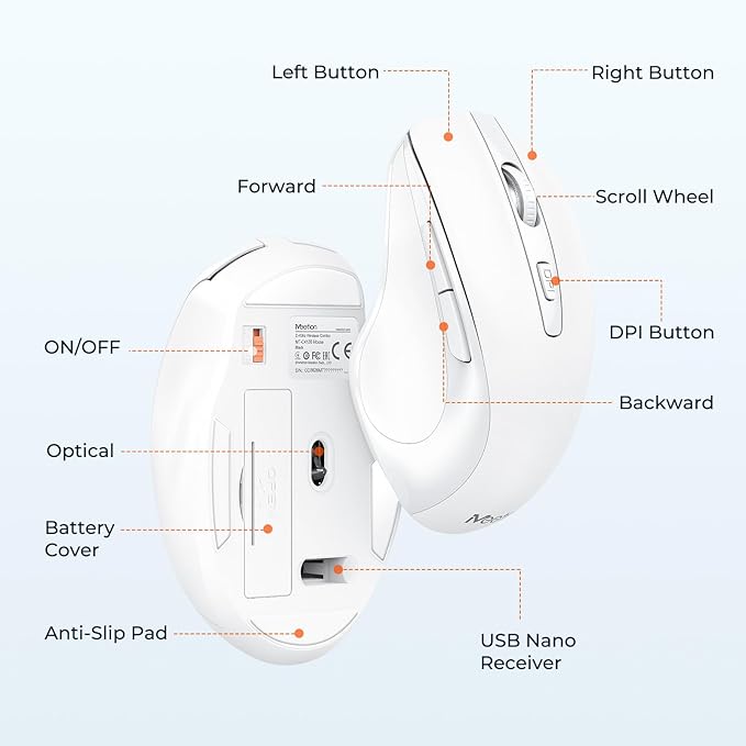 MEETION White Wireless Keyboard and Mouse, 2.4G USB Receiver Plug-and-Play, Computer Keyboard with Wrist Support, 3 Level DPI Mouse, Long Time Lasting Battery for PC/Mac/Windows/Laptop, White