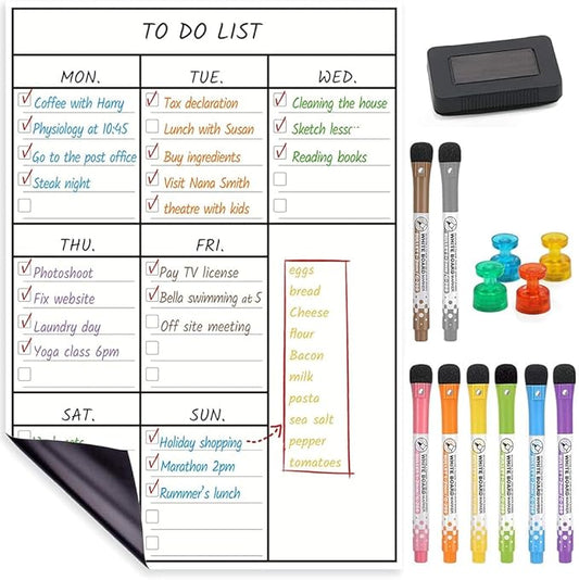 LUCYCAZ Magnetic to Do List Dry Erase Board for Fridge - Vertical Chore Board for Kids, Weekly Planning Boards for Family Chore Chart Whiteboard with 8 Markrs, 12''x17''(A3)