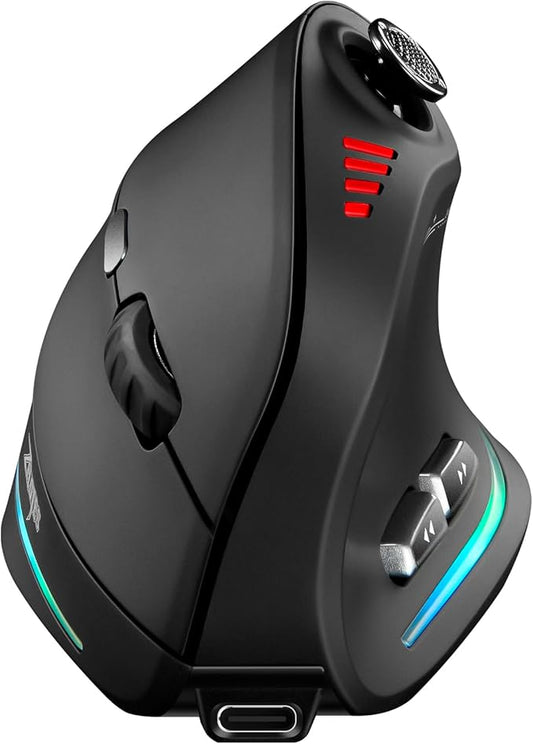 TRELC Wireless Gaming Mouse with 5 D Rocker, 24000 DPI/11 Programmable Buttons, Ergonomic Mouse for 2 Devices Connection (BT+2.4GHz), Vertical Rechargeable Mice for PC/Laptop/E-Sports/Gamer (Black)