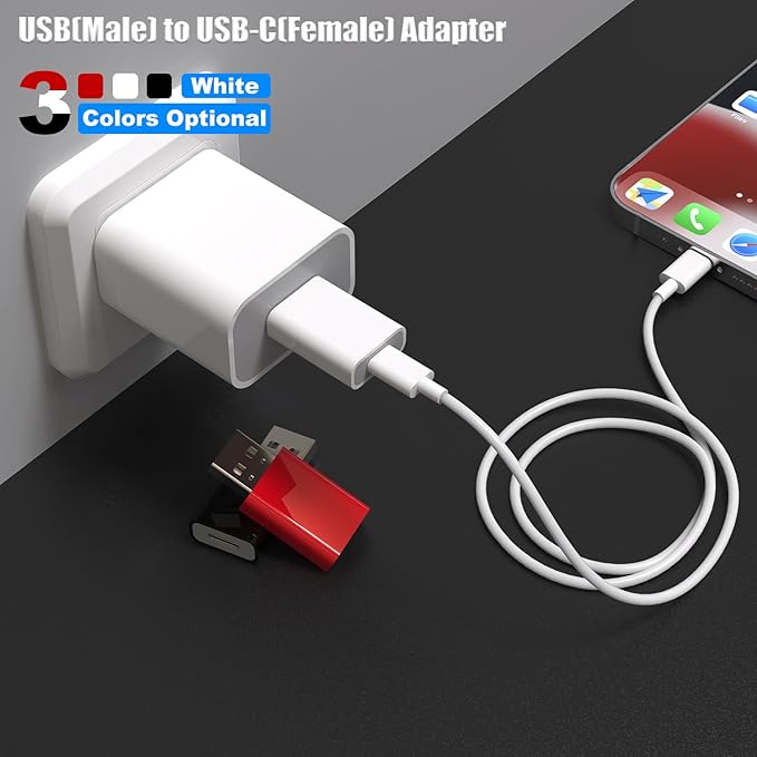 USB Male to USB C Female Adapter,Compatible with Apple Watch 7/8/9/10/Ultra/SE,USB Type-C to A Charger Cable Converter for iPhone 17 Air 16 15 14 13 Mini Pro Max,iPad,Samsung Galaxy S25-S20