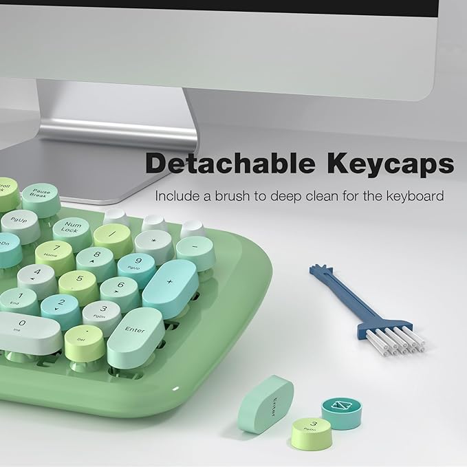 KNOWSQT Wireless Keyboard and Mouse Combo Pale Green - Colorful 104 Key 2.4G Round Keycap Typewriter Keyboards, USB Dongle Plug and Play, for Laptop, Windows, PC, Mac, Desktop