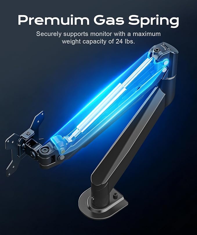 Gas Spring Monitor Arm 35 Inch,Adjustable Single Monitor Desk Mount with Swivel/Tilt/Rotation,Computer Monitors Stand Holder with Clamp Mounting Base, VESA Mount Bracket