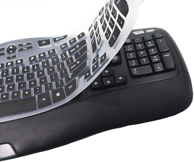 Ultra Thin Desktop PC Silicone Keyboard Cover Skin Protector Compatible with Logitech K350 MK550 MK570 Wireless Wave Keyboard (NOT for Other Desktop Keyboards) (Black)