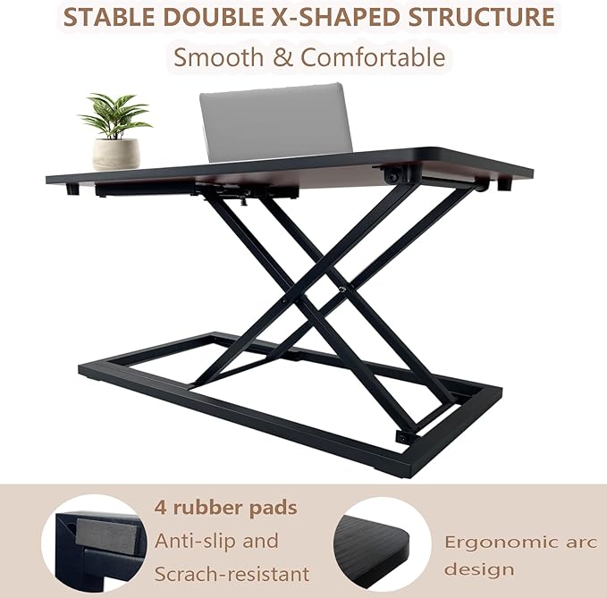 Rlozftel Standing Desk Converter, Height Adjustable Stand Up Desk Riser with 7 Height Levels, Compact Sit Stand Desktop Converter for Laptop or Single Monitor, Office Workstation