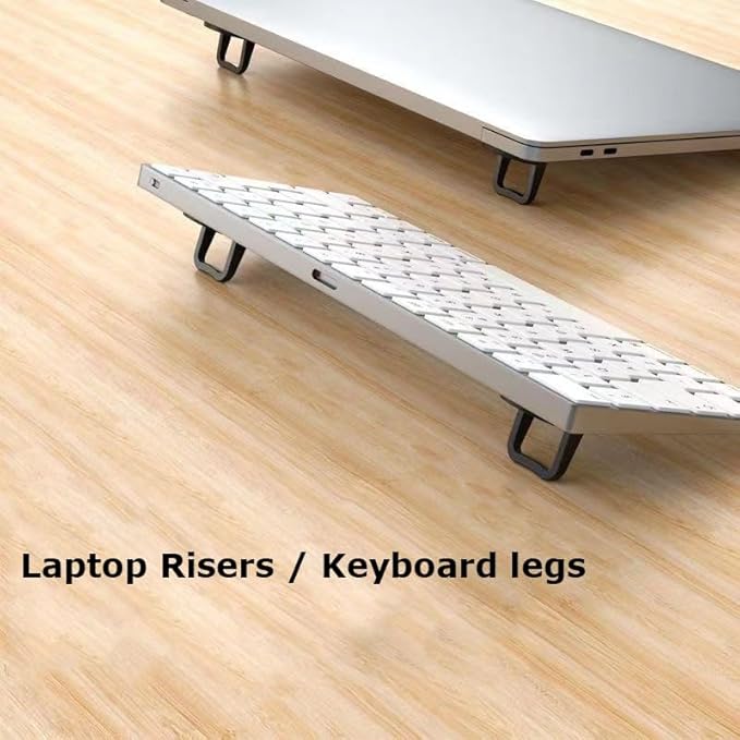 2PCS Zinc Alloy Mini Foldable Laptop Stand, Portable Computer Keyboard Riser with 2 Adjustable Angles, Self-Adhesive Invisible Notebook Stand and Keyboard Lift for Desk (Silver)