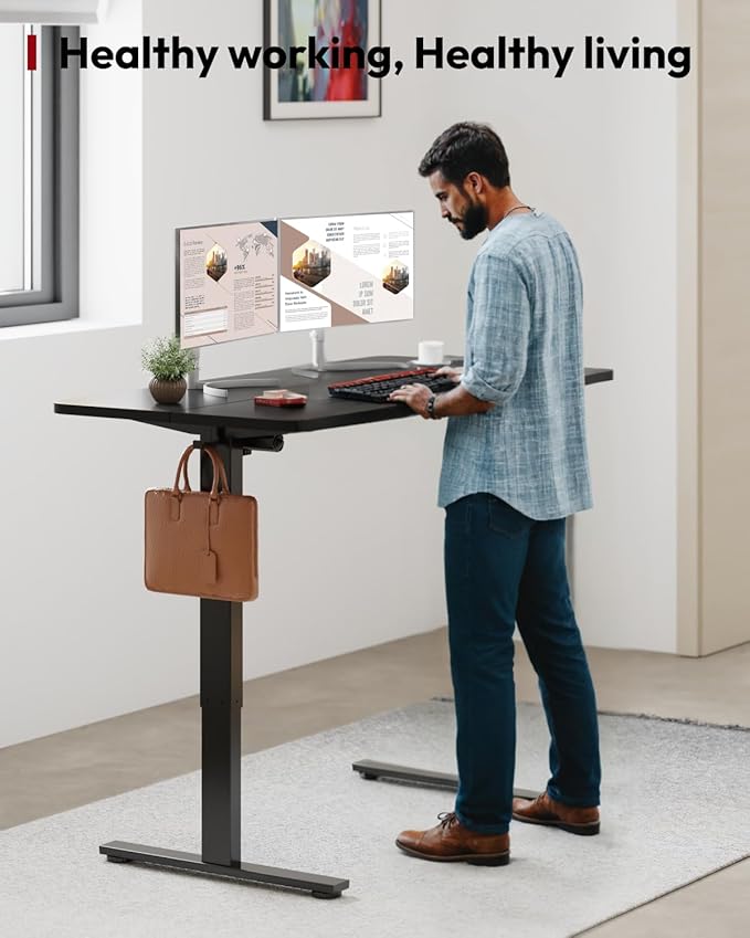 SANODESK Height Adjustable Electric Standing Desk 48x24 Inches, Sit Stand Desk with Splice Board for Home Office, Ergonomic Computer Workstation, Study & Gaming, Black Frame/Black Top