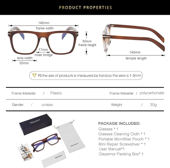 Gleyemor Blue Light Glasses for Men Women Trendy Square Frame Blue Light Blocking Lens Computer Glasses