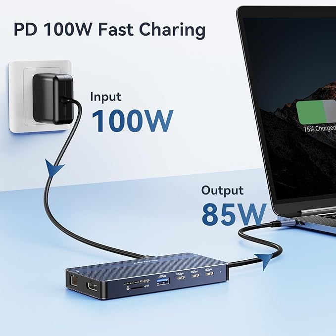 USB C Docking Station Dual Monitor, 14 in 1 Docking Station 3 Monitors with 2 * 4K HDMI, DP, 5*USB-A/C 10Gbps Ports, Ethernet, SD/TF,100W PD, Hub Multiport Adapter for HP/Dell/Lenovo