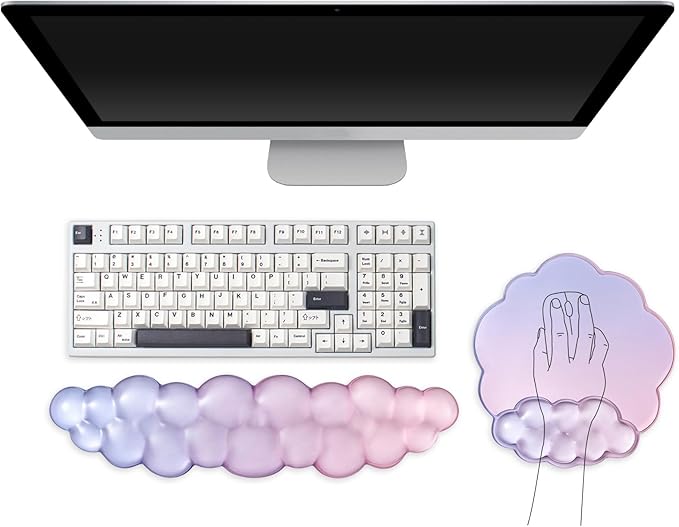 Gel Wrist Rest with Mouse Pad Wrist Support for Keyboard and Mouse - Ergonomic Gradient Purple Pink Cloud Mouse Pad Office Accessories for Computer/Laptop/Gaming/Home/Office/Typing Pain Relief