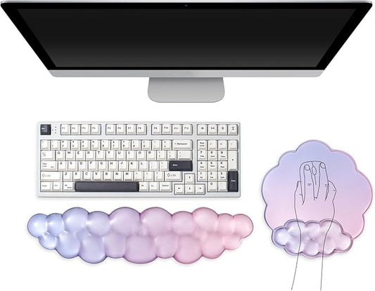 Gel Wrist Rest with Mouse Pad Wrist Support for Keyboard and Mouse - Ergonomic Gradient Purple Pink Cloud Mouse Pad Office Accessories for Computer/Laptop/Gaming/Home/Office/Typing Pain Relief