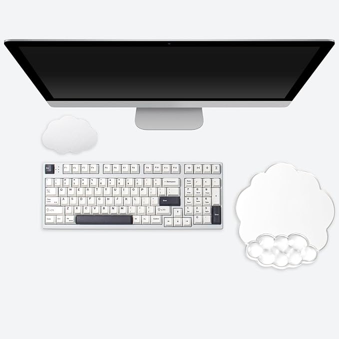 Cloud Mouse Pad with Gel Wrist Support - Clear Ergonomic Mousepad with Non-Slip Base and Cute Coaster for Computer Keyboard Typing Pain Relief/Laptop/Home/Office (Cloud Shape, 2 PCS)