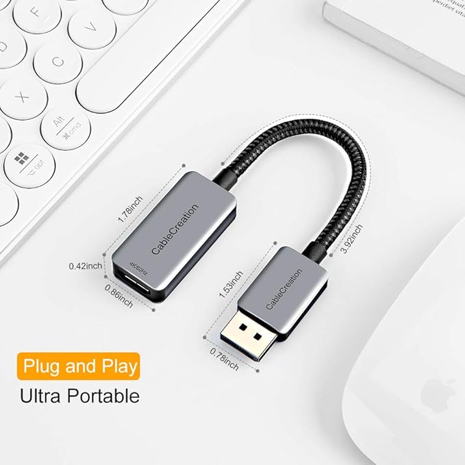 CableCreation Active DP to HDMI Adapter HDR 4K@60Hz 2K@144Hz 1080P@144Hz, Braided DisplayPort 1.4 to HDMI 4K Converter (Male to Female), Support Eyefinity Multi-Display, Aluminum