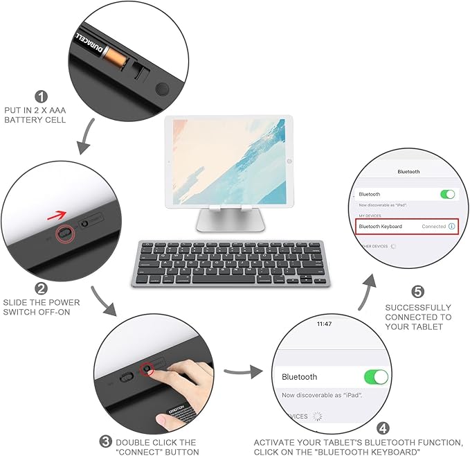 OMOTON Bluetooth Keyboard Compatible with iPad A16 11th 10th Generation, iPad 10.2 (9th/8th/7th), iPad Pro 13/12.9/11 inch, iPad Air/Mini and More iOS Devices, Black Grey