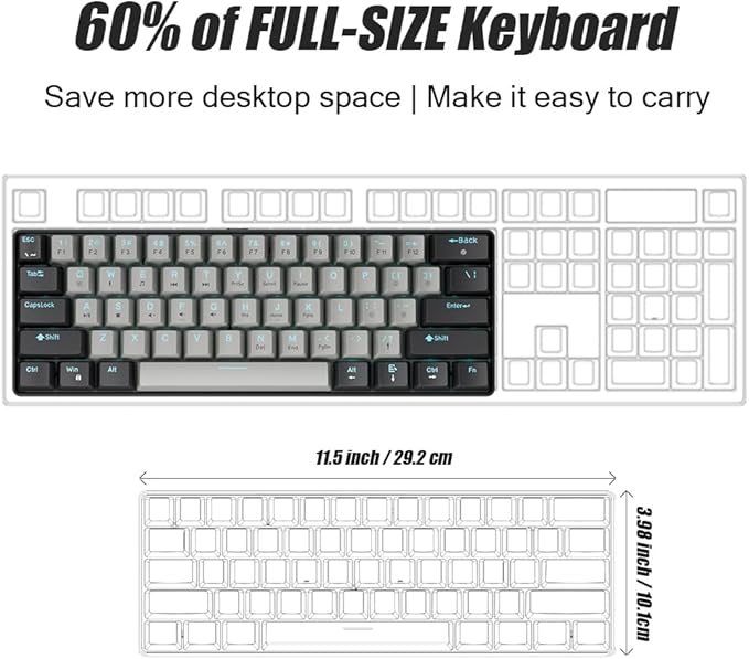 abucow 60% Mechanical Gaming Keyboard Blue Switch Wired Compact Keyboard Anti-Ghosting No-Conflict 61 Swappable keycaps Ergonomic Design for Windows/Mac