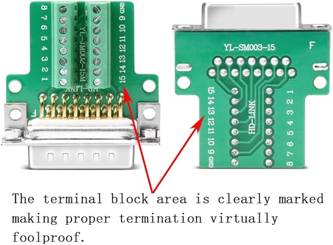 10PCS DB15 Solderless Connector, RS232 D-SUB Serial to 15-pin Port 16mm Thinner Terminal Male Adapter Breakout Board with Case Long Bolts Nuts