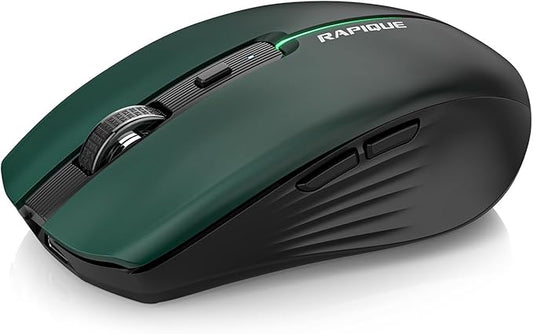 RAPIQUE Bluetooth Wireless Mouse – Bluetooth 5.1 & 2.4G Dual Connectivity, Rechargeable USB-C, Silent Click, Ergonomic 6-Button for Windows/macOS/Android/iOS/Laptop/MacBook(Green-to-Black)