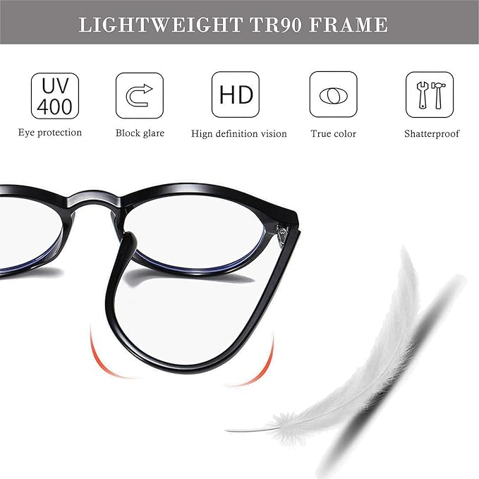 HJSTES Vintage Blue Light Glasses for Women Men Round Bluelight Blocking Glasses Thick TR90 Frame Eyeglasses