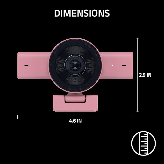 Razer Kiyo V2 Streaming Webcam: 4K 30 FPS, 1080p 60 FPS - AI Powered Auto-Framing - Built-in Microphone - Ultrawide Angle Lens - Privacy Cover - Works with OBS, Xsplit, Discord, Zoom, Teams - Pink