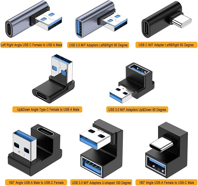 USB C Right Angle Adapter (4 Pack), Type C Male to Female 90 Degree Connector, 10 Gbps Data Transfer, Thunderbolt 4/3 Extender for Laptop, Tablet, Phone and More Type C Devices