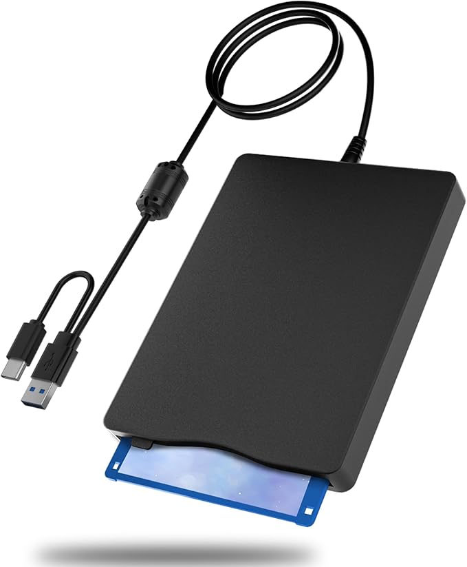 USB Floppy Drive, External 3.5" USB & Type-C Floppy Disk Reader, External Floppy Disk Drive Portable 1.44 MB Plug and Play FDD for PC Windows XP 7 8 10 11(Black)