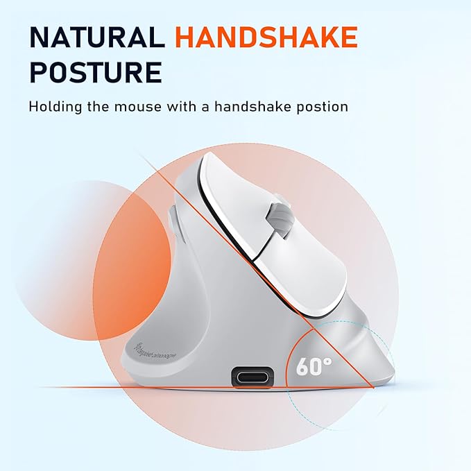 MEETION Left-Handed Mouse, Ergonomic Mouse Wireless Vertical Mouse, RGB Mice for Bluetooth(5.2 + 3.0) & USB-A with Type-c Adapter 4 Adjustable DPI for Mac/Windows/PC/Tablet/iPad Gray