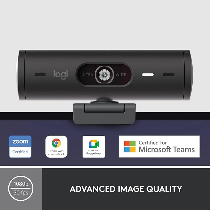 Logitech Brio 501 Full HD Webcam with Auto Light Correction, Show Mode, Noise Reduction Mics, Privacy Cover, Works with Microsoft Teams, Google Meet, Zoom, Nintendo Switch 2 New GameChat Mode - Black