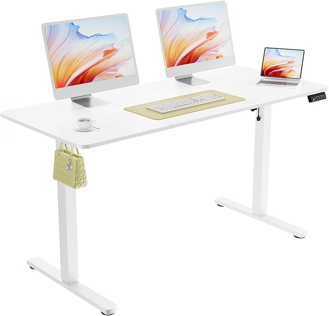 ERGOMAKER 55" Electric Standing Desk, Adjustable Height, Sit Stand Up Desk for Home Office & Computer Workstations, Memory Controller, White