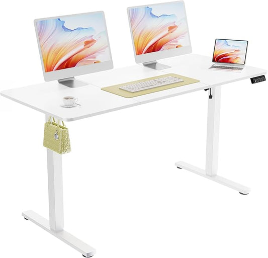 ERGOMAKER 55" Electric Standing Desk, Adjustable Height, Sit Stand Up Desk for Home Office & Computer Workstations, Memory Controller, White