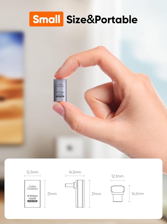 CableCreation 90 Degree USB C Adapter, Right Angle USB C Male to Female Adapter 40Gbps 240W Compatible with Steam Deck, ROG Ally, Switch, Notebook, PC, Tablet, Phone and More,Up Angle