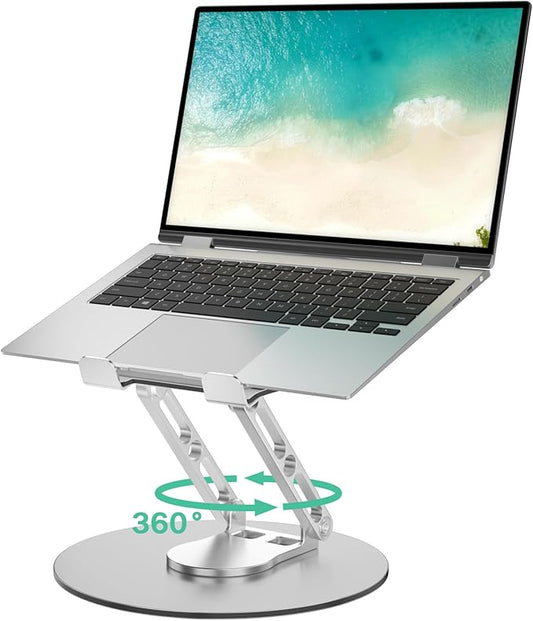 Laptop Stand for Desk Adjustable Computer Stand with 360 Rotating Base Ergonomic Laptop Riser Mount for Desk Foldable Protable Computer Desk Fits with MacBook Pro Air, Round