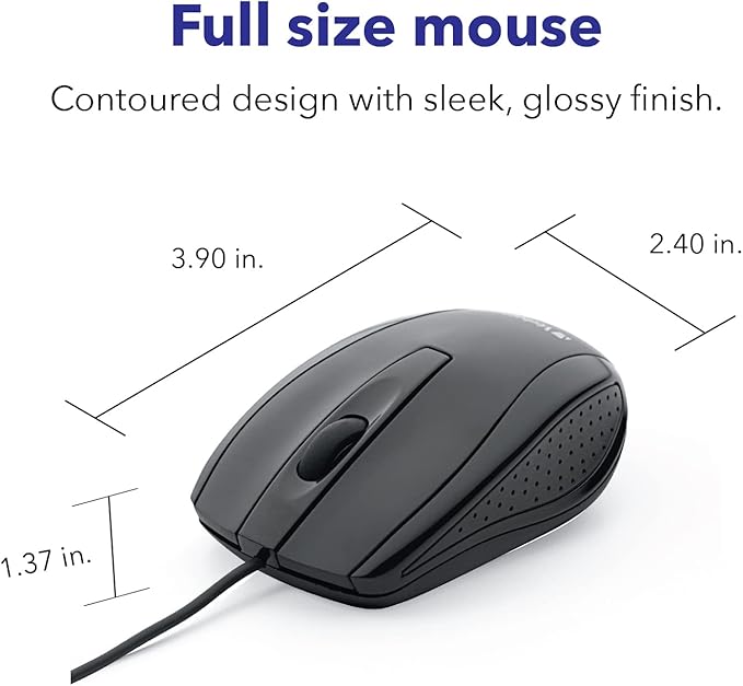 Verbatim Wired Computer , Corded USB Mouse for Laptops and PCs - Right or Left Hand Use, Black