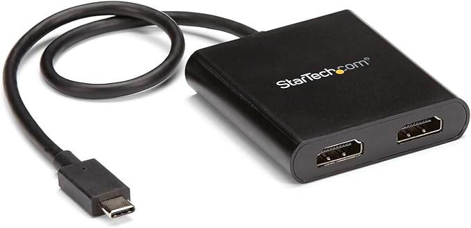 StarTech.com USB-C to Dual HDMI Adapter, USB Type-C Multi-Monitor MST Hub, Dual 4K 30Hz/1080p 60Hz HDMI Laptop Display Extender / Splitter, Extra-Long Built-In Cable, Windows Only (MSTCDP122HD)